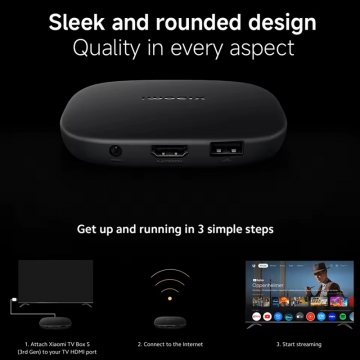 4K ТБ-приставка Xiaomi TV Box S (3rd Gen) (2 + 32 Гб, Global Version), MDZ-32-AA, процессор 4-ядерний Amlogic S905X5M Cortex-A55 Quad-Core, 2,5 ГГц (на 25% швидше в порівнянні з Xiaomi TV Box S (2nd Gen)), графічний процесор ARM-G310 V2 (на 130% швидше в порівнянні з Xiaomi TV Box S (2nd Gen)), оперативна пам’ять 2 Гб, постійна пам’ять: 32 Гб, 4K 60 FPS, Wi-Fi 6, Bluetooth 5.2, HDR 10+, Dolby Vision, Dolby Atmos, DTS:X, Google TV, пульт, OK Google, Київ, Киев
