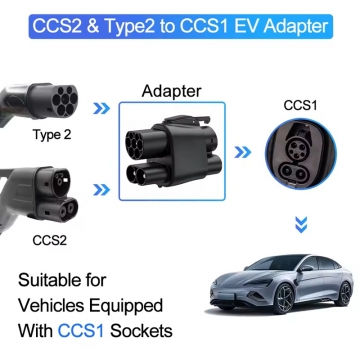 Адаптер-перехідник для заряджання електромобілів CCS2 – CCS1 (AC+DC) Адаптер-перехідник для заряджання електромобілів CCS2 – CCS1 (AC+DC) для електромобілів з гніздом для заряджання CCS1, для заряджання від зарядних станцій CCS2 (швидке заряджання постійним струмом) та Type 2 (повільне заряджання змінним струмом), пиловологозахист IP54, максимальна потужність: 250 кВт (DC) та 8 кВт (AC), кнопка-перемикач між заряджанням постійним і змінним струмом, бокс для транспортування і зберігання, Київ, Киев