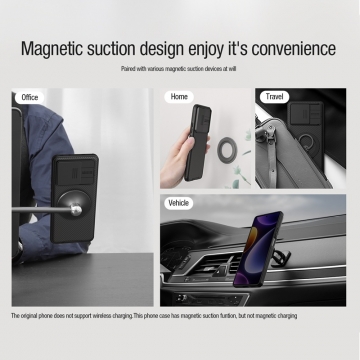 Чохол із захисною шторкою для камери і вбудованим магнітом Nillkin CamShield Pro Magnetic для смартфона Xiaomi 13T / Xiaomi 13T Pro / Xiaomi Redmi K60 Ultra, задня панель з полікарбоната, рама з термополіуретана, захист кутів смартфона «повітряними подушками», шторка-слайдер для захисту камери від механічного впливу, вбудоване магнітне кільце з неодимових магнітів N52, Київ, Киев