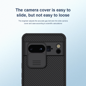 Чехол с защитной шторкой для камеры Nillkin CamShield Pro для смартфона Google Pixel 8 Pro, задняя панель из поликарбоната + рама из термополиуретана, дополнительная защита углов смартфона «воздушными подушками», шторка-слайдер для защиты камеры от механических воздействий, накладки на кнопки регулировки громкости, чёрный, синий, зелёный, Киев, Київ