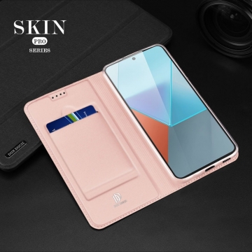 Чехол-книжка Dux Ducis Skin Pro для смартфона Redmi Note 13 Pro 5G / Xiaomi Poco X6, горизонтальный флип, искусственная кожа, накладка из термополиуретана, встроенные магниты для фиксации чехла в закрытом и открытом состоянии, отделение для платёжных карт / визиток, возможность трансформации чехла в подставку для просмотра видео, чёрный, синий, золотой, розовый, Киев, Київ