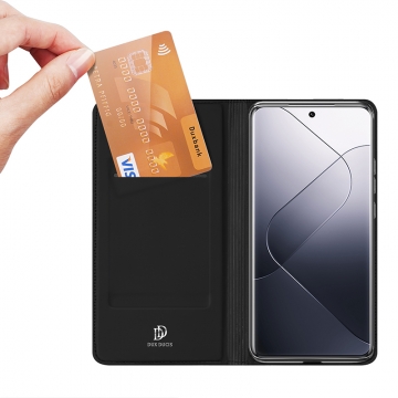 Чехол-книжка Dux Ducis Skin Pro для смартфона Xiaomi 14 Pro, горизонтальный флип, искусственная кожа, накладка из термополиуретана, встроенные магниты для фиксации чехла в закрытом и открытом состоянии, отделение для платёжных карт / визиток, возможность трансформации чехла в подставку для просмотра видео, чёрный, синий, золотой, розовый, Киев, Київ