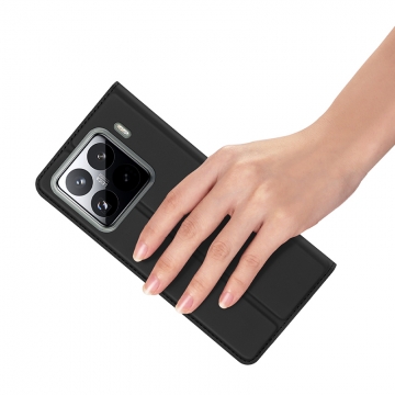 Чехол-книжка Dux Ducis Skin Pro для смартфона Xiaomi 15 Pro, горизонтальный флип, искусственная кожа, накладка из термополиуретана, встроенные магниты для фиксации чехла в закрытом и открытом состоянии, отделение для платёжных карт / визиток, возможность трансформации чехла в подставку для просмотра видео, чёрный, синий, золотой, розовый, Киев, Київ