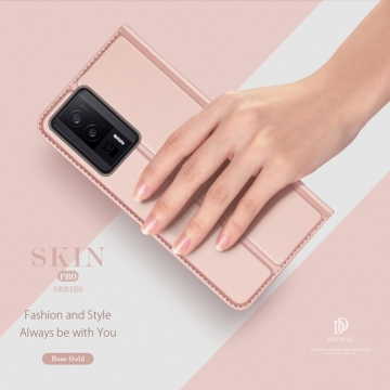 Чехол-книжка Dux Ducis Skin Pro для смартфона Xiaomi Poco F5 Pro / Xiaomi Redmi K60 / Xiaomi Redmi K60 Pro, горизонтальный флип, искусственная кожа, накладка из термополиуретана, встроенные магниты для фиксации чехла в закрытом и открытом состоянии, отделение для платёжных карт / визиток, возможность трансформации чехла в подставку для просмотра видео, чёрный, синий, золотой, розовый, Киев, Київ