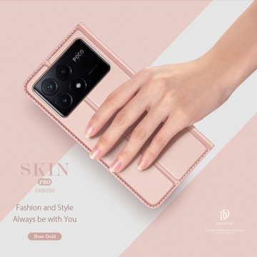 Чехол-книжка Dux Ducis Skin Pro для смартфона Xiaomi Poco X6 Pro / Xiaomi Redmi K70E, горизонтальный флип, искусственная кожа, накладка из термополиуретана, встроенные магниты для фиксации чехла в закрытом и открытом состоянии, отделение для платёжных карт / визиток, возможность трансформации чехла в подставку для просмотра видео, чёрный, синий, золотой, розовый, Киев, Київ