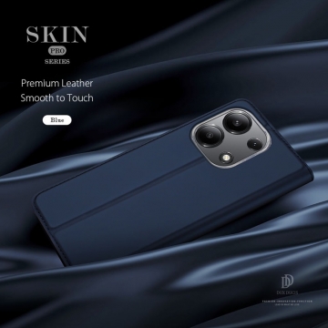 Чехол-книжка Dux Ducis Skin Pro для смартфона Xiaomi Redmi Note 13 4G, горизонтальный флип, искусственная кожа, накладка из термополиуретана, встроенные магниты для фиксации чехла в закрытом и открытом состоянии, отделение для платёжных карт / визиток, возможность трансформации чехла в подставку для просмотра видео, чёрный, синий, золотой, розовый, Киев, Київ