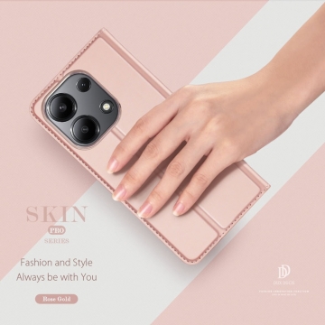 Чехол-книжка Dux Ducis Skin Pro для смартфона Xiaomi Redmi Note 13 4G, горизонтальный флип, искусственная кожа, накладка из термополиуретана, встроенные магниты для фиксации чехла в закрытом и открытом состоянии, отделение для платёжных карт / визиток, возможность трансформации чехла в подставку для просмотра видео, чёрный, синий, золотой, розовый, Киев, Київ