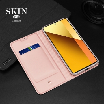 Чехол-книжка Dux Ducis Skin Pro для смартфона Xiaomi Redmi Note 13 5G, горизонтальный флип, искусственная кожа, накладка из термополиуретана, встроенные магниты для фиксации чехла в закрытом и открытом состоянии, отделение для платёжных карт / визиток, возможность трансформации чехла в подставку для просмотра видео, чёрный, синий, золотой, розовый, Киев, Київ