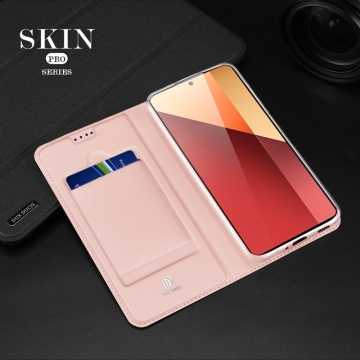 Чехол-книжка Dux Ducis Skin Pro для смартфона Xiaomi Redmi Note 13 Pro 4G / Xiaomi Poco M6 Pro, горизонтальный флип, искусственная кожа, накладка из термополиуретана, встроенные магниты для фиксации чехла в закрытом и открытом состоянии, отделение для платёжных карт / визиток, возможность трансформации чехла в подставку для просмотра видео, чёрный, синий, золотой, розовый, Киев, Київ