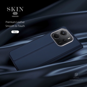 Чехол-книжка Dux Ducis Skin Pro для смартфона Xiaomi Redmi Note 14 4G, горизонтальный флип, искусственная кожа, накладка из термополиуретана, встроенные магниты для фиксации чехла в закрытом и открытом состоянии, отделение для платёжных карт / визиток, возможность трансформации чехла в подставку для просмотра видео, чёрный, синий, золотой, розовый, Киев, Київ