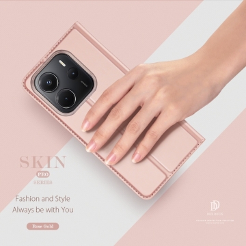 Чехол-книжка Dux Ducis Skin Pro для смартфона Xiaomi Redmi Note 14 4G, горизонтальный флип, искусственная кожа, накладка из термополиуретана, встроенные магниты для фиксации чехла в закрытом и открытом состоянии, отделение для платёжных карт / визиток, возможность трансформации чехла в подставку для просмотра видео, чёрный, синий, золотой, розовый, Киев, Київ