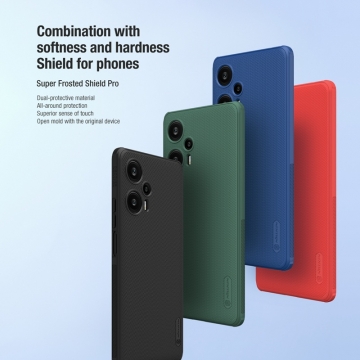 Чохол-накладка Nillkin Super Frosted Shield Pro для Xiaomi Poco F5 / Xiaomi Redmi Note 12 Turbo Чохол-накладка Nillkin Super Frosted Shield Pro для смартфона Xiaomi Poco F5 / Xiaomi Redmi Note 12 Turbo, задня панель з полікарбоната + рама з термополіуретана, поєднання жорсткості з гнучкістю, додатковий захист кутів смартфона кутовими бамперами, накладки на кнопки живлення й регулювання гучності, чорний, синій, зелений, червоний, Київ, Киев