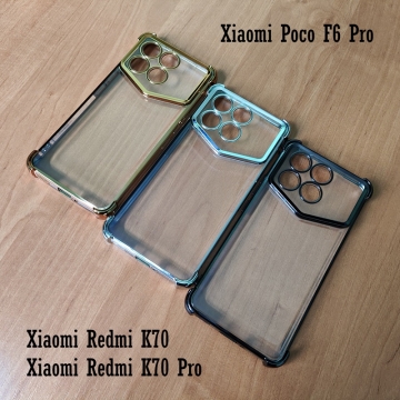 Чохол-накладка з кольоровим покриттям для Xiaomi Poco F6 Pro / Xiaomi Redmi K70 / Xiaomi Redmi K70 Pro, прозорий термополіуретан, виділені кольором рама і блок камер, додатковий захист кутів смартфона «повітряними подушками», захист блоку камер, накладка на кнопки регулювання гучності, Київ, Киев