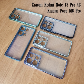 Чохол-накладка з кольоровим покриттям для Xiaomi Redmi Note 13 Pro 4G / Xiaomi Poco M6 Pro, прозорий термополіуретан, виділені кольором рама і блок камер, додатковий захист кутів смартфона «повітряними подушками», накладка на кнопки регулювання гучності, Київ, Киев