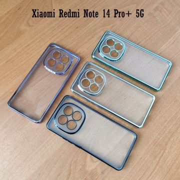 Чохол-накладка з кольоровим покриттям для Xiaomi Redmi Note 14 Pro+ 5G, Xiaomi Redmi Note 14 Pro Plus 5G, прозорий термополіуретан, виділені кольором рама і блок камер, додатковий захист кутів смартфона «повітряними подушками», накладка на кнопки регулювання гучності, Київ, Киев