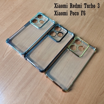 Чохол-накладка з кольоровим покриттям для Xiaomi Redmi Turbo 3 / Xiaomi Poco F6, прозорий термополіуретан, виділені кольором рама і блок камер, додатковий захист кутів смартфона «повітряними подушками», захист блоку камер, накладка на кнопки регулювання гучності, Київ, Киев