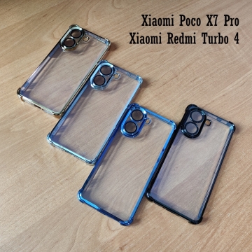 Чохол-накладка з кольоровим покриттям для смартфона Xiaomi Poco X7 Pro / Xiaomi Redmi Turbo 4, прозорий термополіуретан, виділені кольором рама і блок камер, додатковий захист кутів смартфона «повітряними подушками», захист блоку камер, накладка на кнопки регулювання гучності, Київ, Киев