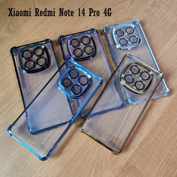 Чохол-накладка з кольоровим покриттям для смартфона Xiaomi Redmi Note 14 Pro 4G, прозорий термополіуретан, виділені кольором рама і блок камер, додатковий захист кутів смартфона «повітряними подушками», захист блоку камер, накладка на кнопки регулювання гучності, Київ, Киев