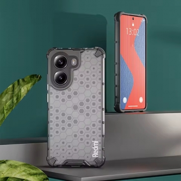 Чехол-накладка с рисунком в виде сот для смартфона Xiaomi Poco X7 Pro / Xiaomi Redmi Turbo 4, противоударный бампер, задняя панель из поликарбоната, рама из термополиуретана, сочетание жёсткости с гибкостью, дополнительная защита углов смартфона «воздушными подушками», накладка на кнопки регулировки громкости, чёрный + прозрачный, чёрный + серый, чёрный + красный, чёрный + синий, чёрный + зелёный, Киев, Київ