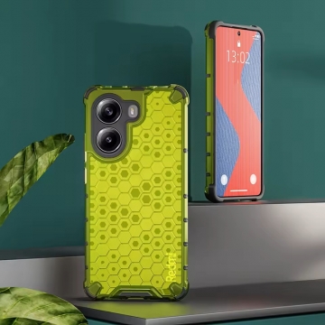 Чехол-накладка с рисунком в виде сот для смартфона Xiaomi Poco X7 Pro / Xiaomi Redmi Turbo 4, противоударный бампер, задняя панель из поликарбоната, рама из термополиуретана, сочетание жёсткости с гибкостью, дополнительная защита углов смартфона «воздушными подушками», накладка на кнопки регулировки громкости, чёрный + прозрачный, чёрный + серый, чёрный + красный, чёрный + синий, чёрный + зелёный, Киев, Київ