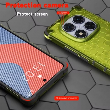 Чехол-накладка с рисунком в виде сот для смартфона Xiaomi Redmi Note 14 Pro 4G, противоударный бампер, задняя панель из поликарбоната, рама из термополиуретана, сочетание жёсткости с гибкостью, дополнительная защита углов смартфона «воздушными подушками», накладка на кнопки регулировки громкости, чёрный + прозрачный, чёрный + серый, чёрный + красный, чёрный + синий, чёрный + зелёный, Киев, Київ