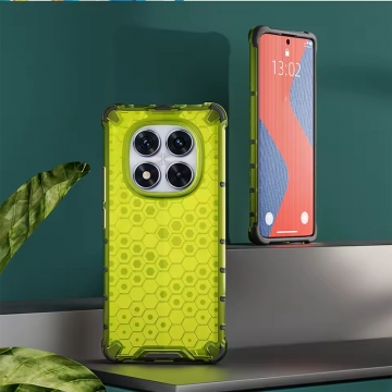 Чехол-накладка с рисунком в виде сот для смартфона Xiaomi Redmi Note 14 Pro 4G, противоударный бампер, задняя панель из поликарбоната, рама из термополиуретана, сочетание жёсткости с гибкостью, дополнительная защита углов смартфона «воздушными подушками», накладка на кнопки регулировки громкости, чёрный + прозрачный, чёрный + серый, чёрный + красный, чёрный + синий, чёрный + зелёный, Киев, Київ