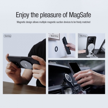 Чохол-накладка з вбудованим магнітом Nillkin Super Frosted Shield Pro Magnetic для смартфона Xiaomi 14, MagSafe, задня панель з полікарбоната, рама з термополіуретана, захист кутів смартфона «повітряними подушками», накладки на кнопки живлення й регулювання гучності, вбудоване магнітне кільце з 36-х неодимових магнітів N52, подвійний отвір для кріплення ремінця, Київ, Киев