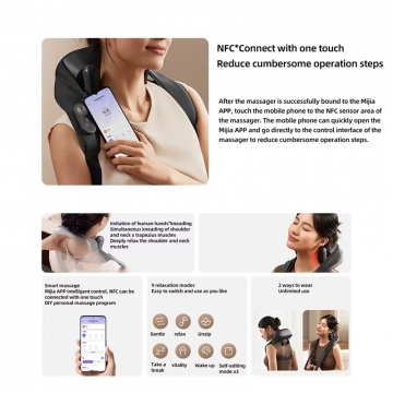 Масажер для плечей і шиї Xiaomi Mijia Smart Shoulder and Neck Massager Масажер для плечей і шиї Xiaomi Mijia Smart Shoulder and Neck Massager, MJJJAMY01YMYY, імітує рухи рук професійного масажиста, 2 пари масажних головок, 9 режимів масажу (6 передвстановлених + 3 користувацьких), функція підігріву (режим гарячого SPA-компреса) з двома рівнями інтенсивності, Mi Home («материковий Китай»), 2 способи фіксації масажера, акумулятор 2400 мА/г, одного заряда вистачає до 90 хвилин роботи, USB Type-C, Київ, Киев
