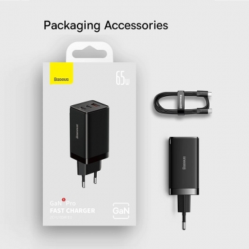 Мережевий зарядний пристрій Baseus GaN 5 Pro Quick Charger 65 Вт (USB Type-C + USB Type-C + USB) + кабель 100 Вт Мережевий зарядний пристрій Baseus GaN 5 Pro Quick Charger 65 Вт (USB Type-C + USB Type-C + USB) + кабель 100 Вт, для зарядки ноутбуків, CCGAN65E5, поддержка одновременной зарядки трёх устройств, Qualcomm Quick Charge 4+, Quick Charge 3.0, USB Power Delivery 3.0, PPS, SCP, FCP, AFC, APPLE 2.4A, PE+, смарт-чип Baseus Power Split II, охлаждение Baseus Cooling Technology, 6-уровневая защита, кабель Baseus 100 Вт, Київ, Киев