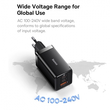 Мережевий зарядний пристрій Baseus GaN 5 Pro Quick Charger 65 Вт (USB Type-C + USB Type-C + USB) + кабель 100 Вт Мережевий зарядний пристрій Baseus GaN 5 Pro Quick Charger 65 Вт (USB Type-C + USB Type-C + USB) + кабель 100 Вт, для зарядки ноутбуків, CCGAN65E5, поддержка одновременной зарядки трёх устройств, Qualcomm Quick Charge 4+, Quick Charge 3.0, USB Power Delivery 3.0, PPS, SCP, FCP, AFC, APPLE 2.4A, PE+, смарт-чип Baseus Power Split II, охлаждение Baseus Cooling Technology, 6-уровневая защита, кабель Baseus 100 Вт, Київ, Киев