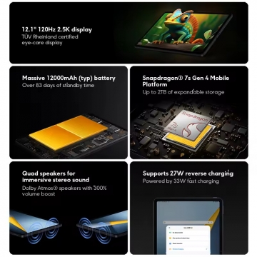 Планшетний комп'ютер Xiaomi Poco Pad M1 (8 + 256 Гб, Global Version), 2509ARPBDG, металевий корпус, Snapdragon 7S Gen 4, 8 Гб RAM + 256 Гб ROM, екран 12,1'' IPS 2560 * 1600, 120 Гц, основна камера: 8 МП, селфі камера 8 МП, акумулятор 12000 мА/г, 33 Вт, Wi-Fi, Bluetooth 5.4, AptX HD / AptX Adaptive / AAC / SBC / LDAC, OTG, Hi-Res Audio, Dolby Atmos, USB Type-C, чотири стереодинаміка, 3,5 мм аудіоджек, HyperOS 2, Android 15, УКРАЇНСЬКА МОВА, GOOGLE PLAY, Київ, Киев