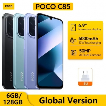 Смартфон Xiaomi Poco C85 NFC (6 + 128 Гб, Global Version) Смартфон Xiaomi Poco C85 NFC (6 + 128 Гб, Global Version), 2 SIM-карти, 4G LTE, Helio G81-Ultra, 6 Гб RAM + 128 Гб ROM, екран 6,9'' IPS 1600 * 720, 120 Гц, камера 50 МП, акумулятор 6000 мА/г / 33 Вт, сканер відбитків пальців, Wi-Fi, Bluetooth 5.4, GPS, NFC / Google Pay, OTG, USB Type-C, 3,5 мм аудіоджек, HyperOS 2, Android 15, УКРАЇНСЬКА МОВА, GOOGLE PLAY, Київ, Киев