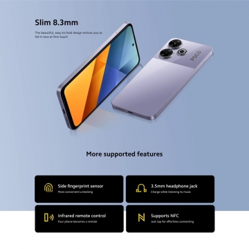 Смартфон Xiaomi Poco M6 4G NFC (8 + 256 Гб, Global Version), 2404APC5FG, скляний корпус, 2 SIM-карти, 4G LTE, Helio G91 Ultra, 8 Гб RAM + 256 Гб ROM, екран 6,79'' IPS 2460 * 1080, 90 Гц, 2 основні камери 108 МП + 2 МП, акумулятор 5030 мА/г, 33 Вт, Wi-Fi, Bluetooth 5.4, GPS, NFC / Google Pay, OTG, USB Type-C, HyperOS, Android 14, УКРАЇНСЬКА МОВА, GOOGLE PLAY, Київ, Киев