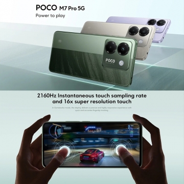 Смартфон Xiaomi Poco M7 Pro 5G NFC (12 + 512 Гб, Global Version)	, 2409FPCC4G, 2 SIM-карти, Dimensity 7025-Ultra, 12 Гб RAM + 512 Гб ROM, екран 6,67'' AMOLED 2400 * 1080, 120 Гц, камера 50 МП, Sony IMX882, акумулятор 5110 мА/г, 45 Вт, сканер відбитків пальців, Wi-Fi, Bluetooth 5.3, GPS, NFC / Google Pay, OTG, USB Type-C, стереодинаміки, Dolby Atmos, 3,5 мм аудіоджек, HyperOS, Android 14, УКРАЇНСЬКА МОВА, GOOGLE PLAY, Київ, Киев