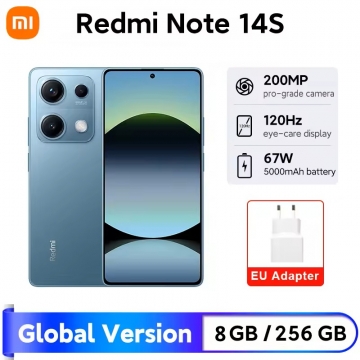 Смартфон Xiaomi Redmi Note 14S NFC (8 + 256 Гб, Global Version), 2502FRA65G, 2 SIM-карти, 4G LTE, Helio G99-Ultra, 8 Гб RAM + 256 Гб ROM, екран 6,67'' 2400 * 1080, 120 Гц, Gorilla Glass 5, 3 основні камери 200 МП + 8 МП + 2 МП, акумулятор 5000 мА/г, 67 Вт, стереодинаміки, Dolby Atmos, Hi-Res Audio, Wi-Fi, Bluetooth 5.3, GPS, NFC / Google Pay, OTG, ІЧ порт, 3,5 мм аудіоджек, USB Type-C, HyperOS, Android 15, УКРАЇНСЬКА МОВА, GOOGLE PLAY, Київ, Киев