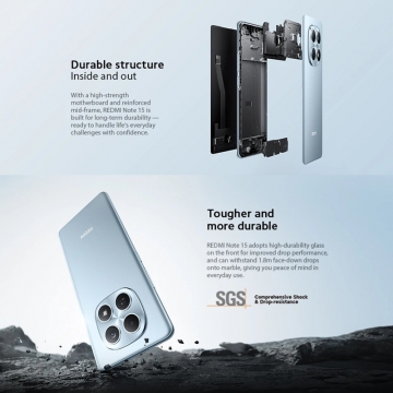 Смартфон Xiaomi Redmi Note 15 4G NFC (8 + 256 Гб, Global Version), IP64, 2 SIM-карти, 4G LTE, Helio G100-Ultra, 8 Гб RAM + 256 Гб ROM, екран 6,77'', 120 Гц, 2 основні камери 108 МП + 2 МП, селфі камера 20 МП, акумулятор 6000 мА/г, 33 Вт, стереодинаміки, Dolby Atmos, Hi-Res Audio, сканер відбитків пальців, Wi-Fi, Bluetooth 5.3, GPS, NFC / Google Pay, OTG, ІЧ порт, USB Type-C, HyperOS, Android 15, УКРАЇНСЬКА МОВА, GOOGLE PLAY, Київ, Киев