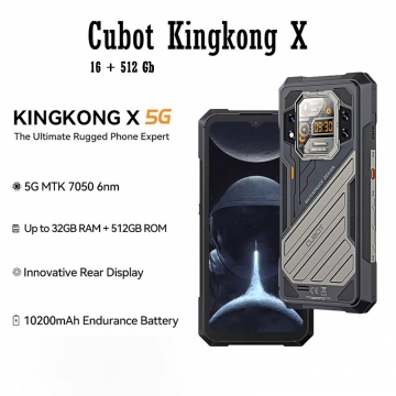 Захищений смартфон Cubot Kingkong X (16 + 512 Гб), захищений смартфон (IP68/IP69K, MIL-STD-810H), 2 SIM-карти, 4G LTE, 5G, Dimencity 7050, 16 Гб RAM + 512 Гб ROM, екран 6,58'' IPS 2408 * 1080, 120 Гц, другий екран на задній панелі 1,85'', 2 основні камери 100 МП + 5 МП, селфі камера 32 МП, акумулятор 10200 мА/г, 33 Вт, сканер відбитків пальців, Wi-Fi, Bluetooth 5.1, GPS, NFC / Google Pay, OTG, USB Type-C, Android 14, УКРАЇНСЬКА МОВА, GOOGLE PLAY, Київ, Киев