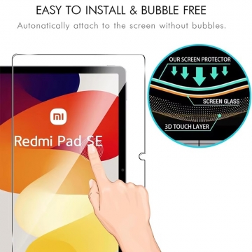 Захисне скло Glass Screen Pro+ для планшетного комп'ютера Xiaomi Redmi Pad SE, броньоване скло, загартоване скло, товщина 0,33 мм, показник за мінералогічною шкалою твердості (шкала Мооса від 1 до 10): 9H, в 4 рази більш стійке до подряпин, ніж звичайна захисна плівка, не впливає на чутливість сенсора, не спотворює кольори, антивідблискове покриття, олеофобне покриття, Київ, Киев