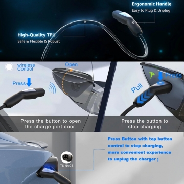Зарядний пристрій для заряджання електромобілів стандарта Tesla / NACS (16 А, 3,5 кВт, 5 м) Зарядний пристрій для заряджання електромобілів стандарта Tesla / NACS (16 А, 3,5 кВт, 5 м), живлення від стандартної розетки змінного струму, NACS, J3400, Tesla Model 3, Tesla Model S, Tesla Model X, Tesla Model Y, UL94 V-0 (горіння припиняється протягом 10 секунд), мідні жили, IP66, потужність 3,5 кВт, захист від замикань, перенавантажень, витоку, перегріва, блискавки і т. ін., чип контроля температури, довжина кабеля 5 м, виробник feyree (Китай), сумка для зберігання і транспортування, Київ, Киев