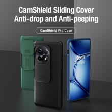 Чехол с защитной шторкой для камеры Nillkin CamShield Pro для смартфона OnePlus Ace 2 Pro, задняя панель из поликарбоната + рама из термополиуретана, дополнительная защита углов смартфона «воздушными подушками», шторка-слайдер для защиты камеры от механических воздействий, накладки на кнопки регулировки громкости, чёрный, синий, зелёный, Киев, Київ