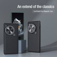 Чохол із захисною відкидною шторкою для камери і вбудованим магнітом Nillkin CamShield Prop Magnetic для OnePlus 12, задня панель з полікарбоната + рама з термополіуретана, захист кутів смартфона «повітряними подушками», накладки на кнопки живлення та регулювання гучності, відкидна шторка для захисту камери від механічного впливу, підставка для перегляду відео, вбудоване магнітне кільце, не заважає бездротовому заряджанню, Apple MagSafe, Київ, Киев