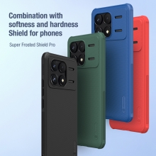 Чохол-накладка Nillkin Super Frosted Shield Pro для смартфона Xiaomi Poco F6 Pro / Xiaomi Redmi K70 / Xiaomi Redmi K70 Pro, задня панель з полікарбоната + рама з термополіуретана, поєднання жорсткості з гнучкістю, додатковий захист кутів смартфона кутовими бамперами, накладки на кнопки живлення й регулювання гучності, чорний, синій, зелений, червоний, Київ, Киев