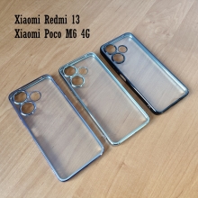 Чохол-накладка з кольоровим покриттям для Xiaomi Redmi 13 / Xiaomi Poco M6 4G, прозорий термополіуретан, виділені кольором рама і блок камер, додатковий захист кутів смартфона «повітряними подушками», накладка на кнопки регулювання гучності, Київ, Киев