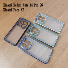 Чохол-накладка з кольоровим покриттям для Xiaomi Redmi Note 14 Pro 5G / Xiaomi Poco X7, прозорий термополіуретан, виділені кольором рама і блок камер, додатковий захист кутів смартфона «повітряними подушками», накладка на кнопки регулювання гучності, Київ, Киев