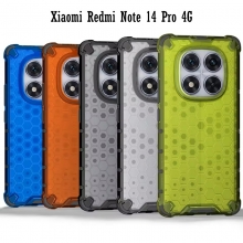 Чехол-накладка с рисунком в виде сот для смартфона Xiaomi Redmi Note 14 Pro 4G, противоударный бампер, задняя панель из поликарбоната, рама из термополиуретана, сочетание жёсткости с гибкостью, дополнительная защита углов смартфона «воздушными подушками», накладка на кнопки регулировки громкости, чёрный + прозрачный, чёрный + серый, чёрный + красный, чёрный + синий, чёрный + зелёный, Киев, Київ