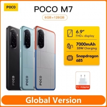 Смартфон Xiaomi Poco M7 NFC (6 + 128 Гб, Global Version), 2 SIM-карти, 4G LTE, Snapdragon 685, 6 Гб RAM + 128 Гб ROM, екран 6,9'' IPS LCD FHD+, 144 Гц, 2 основні камери 50 МП, акумулятор 7000 мА/г, 33 Вт, реверсивна OTG зарядка 18 Вт, сканер відбитків пальців, Wi-Fi, Bluetooth 5.0, GPS, NFC / Google Pay, OTG, USB Type-C, HyperOS, Android 15, УКРАЇНСЬКА МОВА, GOOGLE PLAY, Київ, Киев