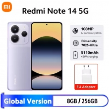 Смартфон Xiaomi Redmi Note 14 5G NFC (8 + 256 Гб, Global Version) Смартфон Xiaomi Redmi Note 14 5G NFC (8 + 256 Гб, Global Version), IP64, 2 SIM-карти, Dimensity 7025-Ultra, 8 Гб RAM + 256 Гб ROM, екран 6,67'' 2400 * 1080, 120 Гц, 3 основні камери 108 МП + 8 МП + 2 МП, селфі камера 20 МП, акумулятор 5110 мА/г, 45 Вт, стереодинаміки, сканер відбитків пальців, Wi-Fi, Bluetooth 5.3, GPS, NFC / Google Pay, OTG, ІЧ порт, USB Type-C, HyperOS, Android 14, УКРАЇНСЬКА МОВА, GOOGLE PLAY, Київ, Киев