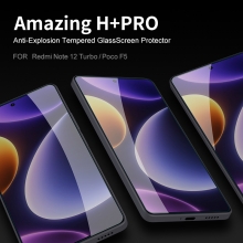 Захисне скло Nillkin H+Pro для смартфона Xiaomi Poco F5 / Xiaomi Redmi Note 12 Turbo, товщина 0,2 мм, показник за мінералогічною шкалою твердості шкала Мооса 9H, в 4 рази більш стійке до подряпин, ніж звичайна захисна плівка, не впливає на чутливість сенсора, не спотворює кольори, антивідблискове покриття, олеофобне покриття, скло із закругленими краями (2.5D), в комплекті є набір ганчірок і протипилових стікерів, Київ, Киев